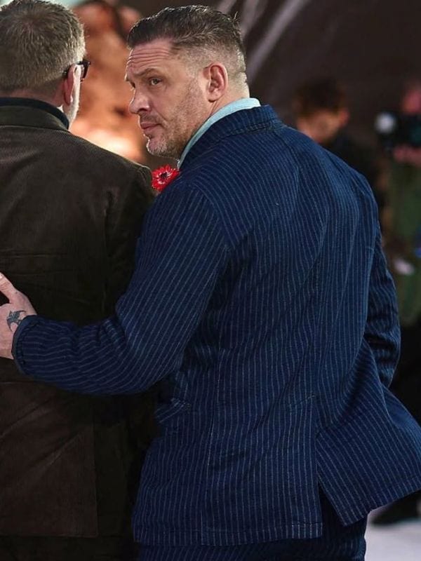 Mobland Premiere Tom Hardy Pinstriped Blazer