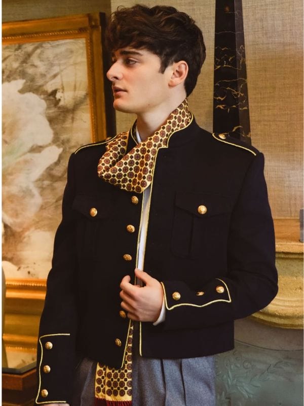 Netflix Tudum 2025 Noah Schnapp Dark Blue Mlitary Jacket
