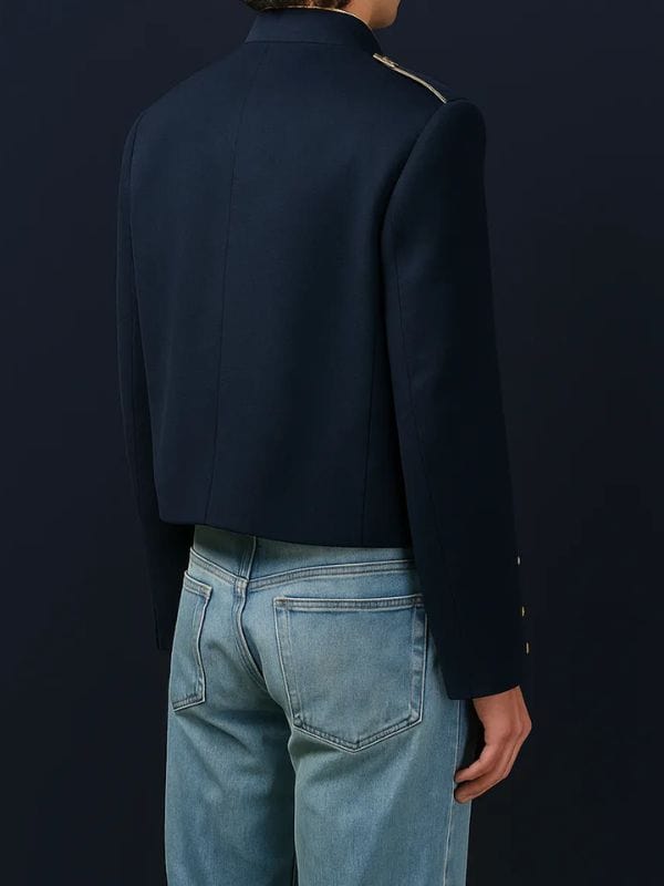 Netflix Tudum 2025 Noah Schnapp Dark Blue Mlitary Jacket