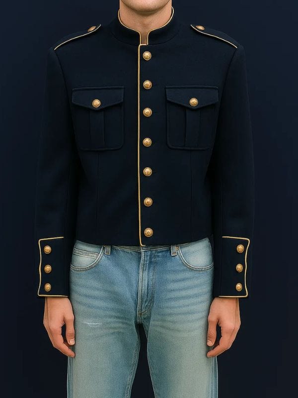 Netflix Tudum 2025 Noah Schnapp Dark Blue Mlitary Jacket