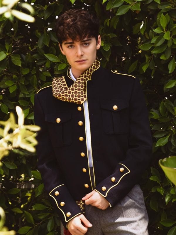 Netflix Tudum 2025 Noah Schnapp Dark Blue Mlitary Jacket