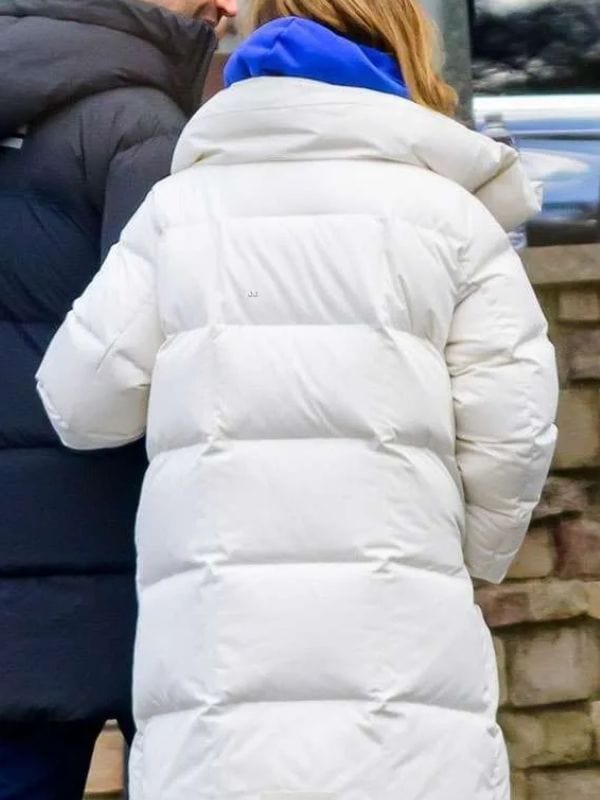 Office Romance 2025 Jennifer Lopez Puffer Coat White