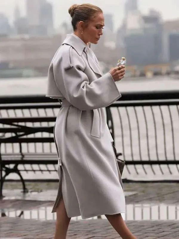 Office Romance Jennifer Lopez Wool Coat Grey