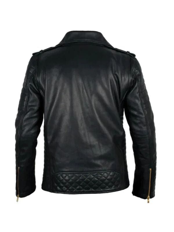 Quilted Biker Black Leather Jacket