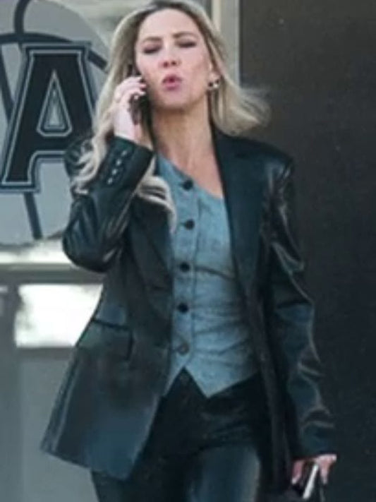 Running Point S01 Kate Hudson Leather Blazer Black