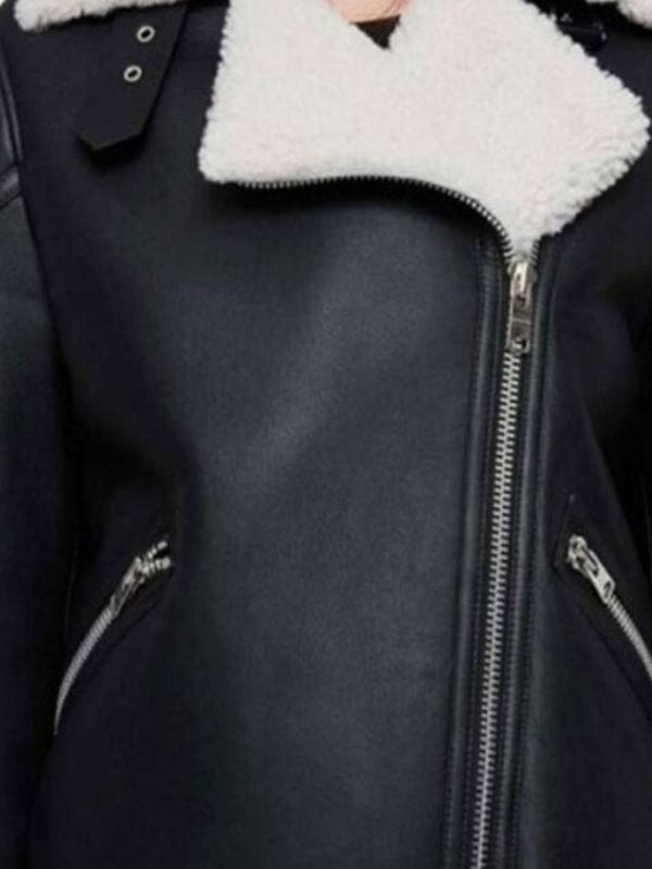 Women's Shearling Black Leather Biker Jacket