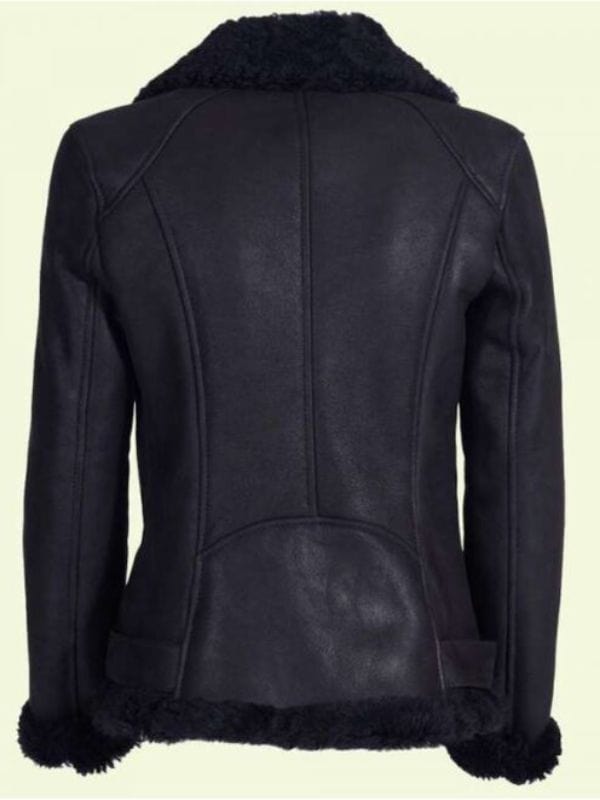 Shearling Leather Jacket For Women’s Black Biker Shearling Leather Jacket For Women's