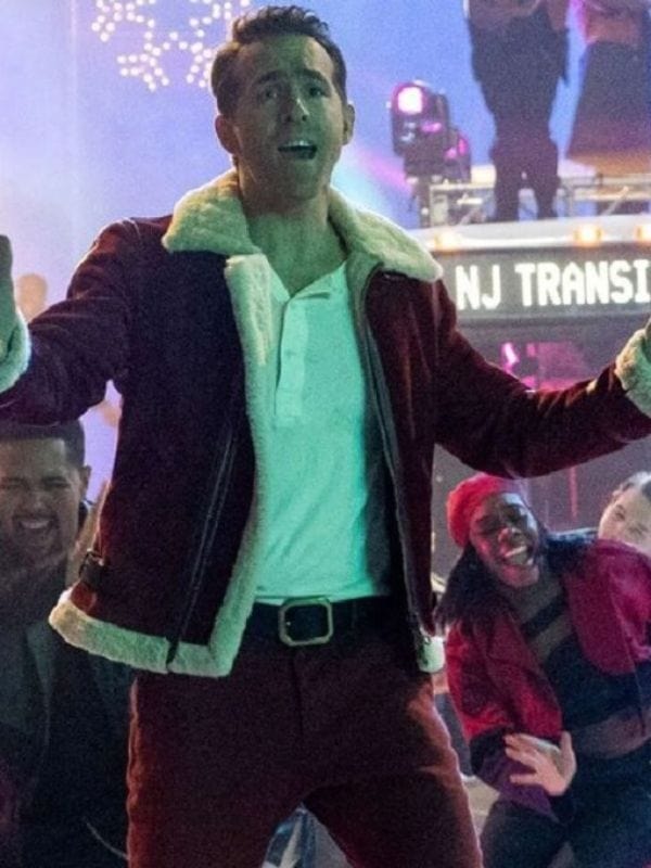 Spirited Clint Briggs Red Shearling Jacket Ryan Reynolds Spirited Clint Briggs Red Shearling Jacket