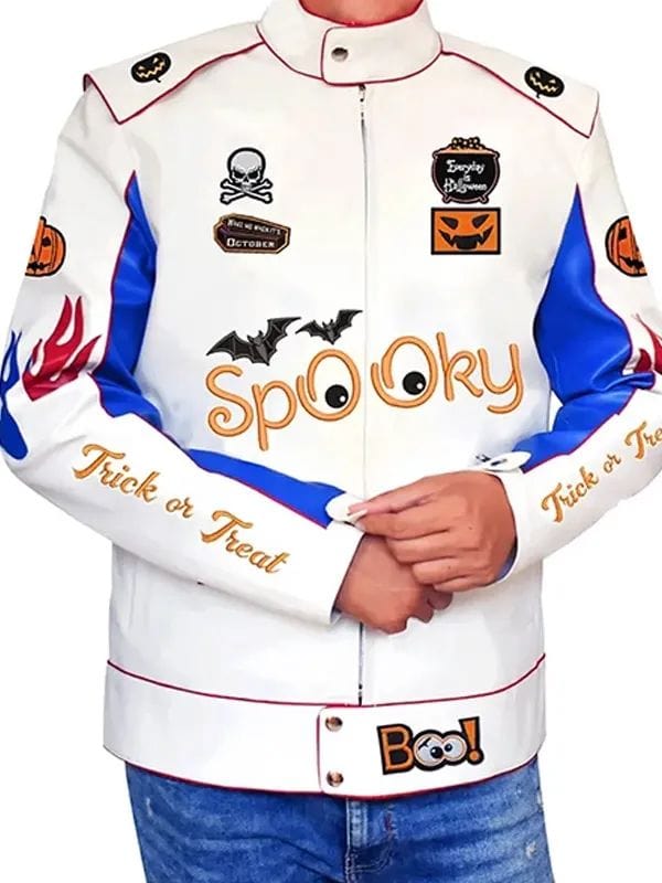 Spooky Trick Or Treat Leather Jacket White