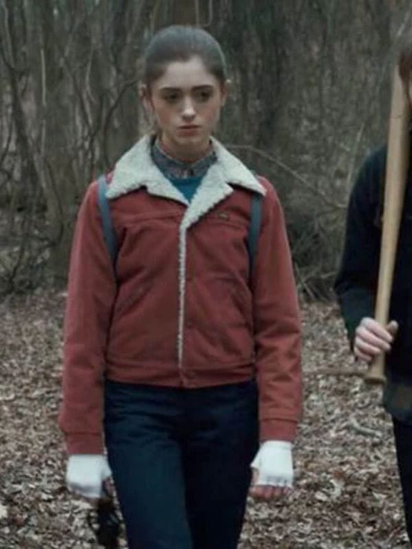 Stranger Things Nancy Wheeler Shearling Red Jacket
