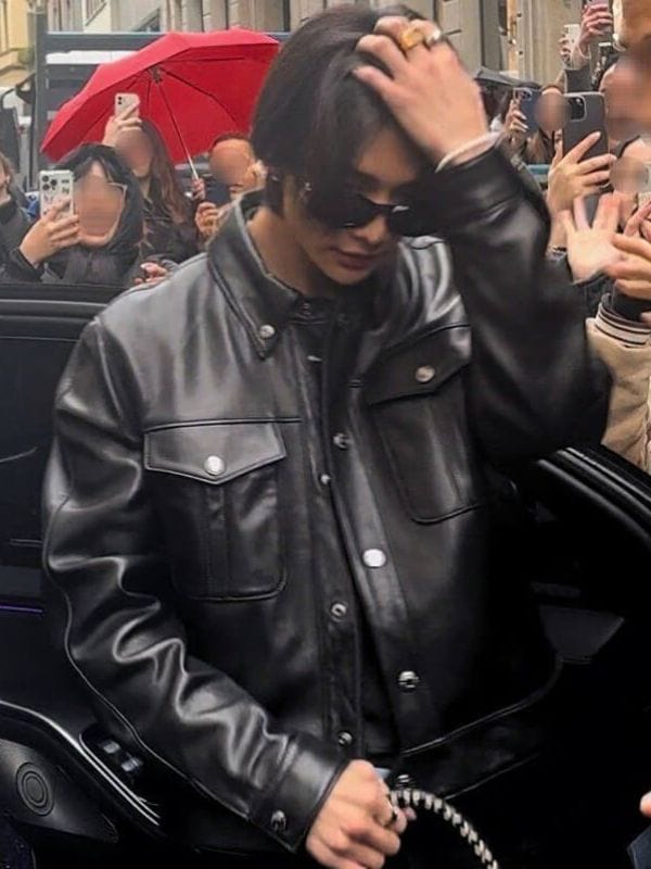 Stray Kids Hyunjin Trucker Leather Jacket