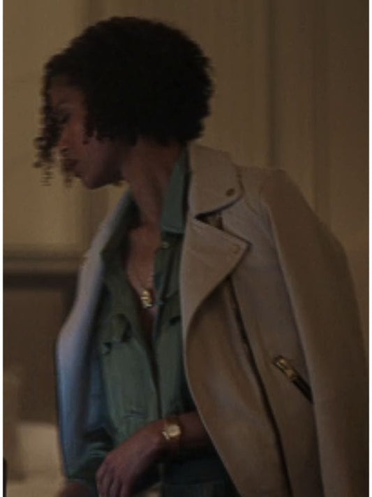 Surface S02 Gugu Mbatha-Raw Beige Leather Jacket