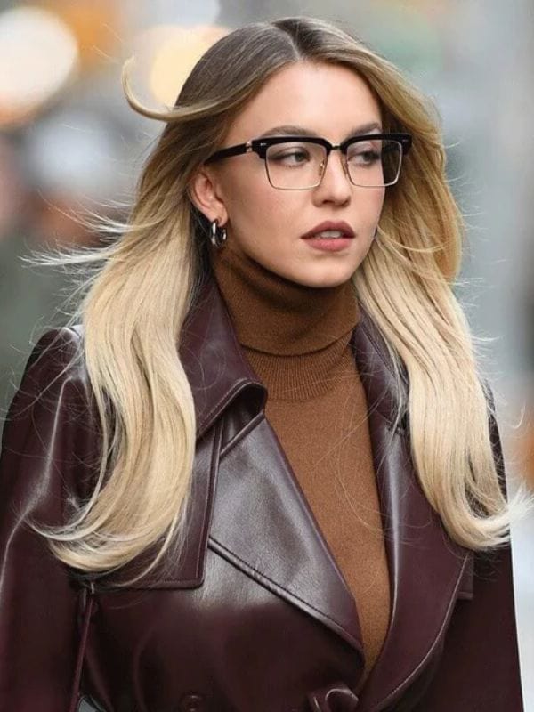 Sydney Sweeney Dark Brown Leather Coat