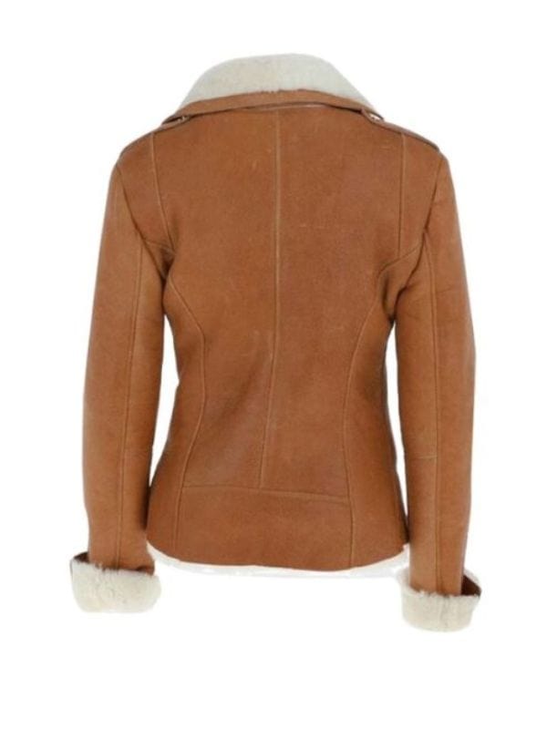 Women Leather Ten Brown Fur Shearling Jacket
