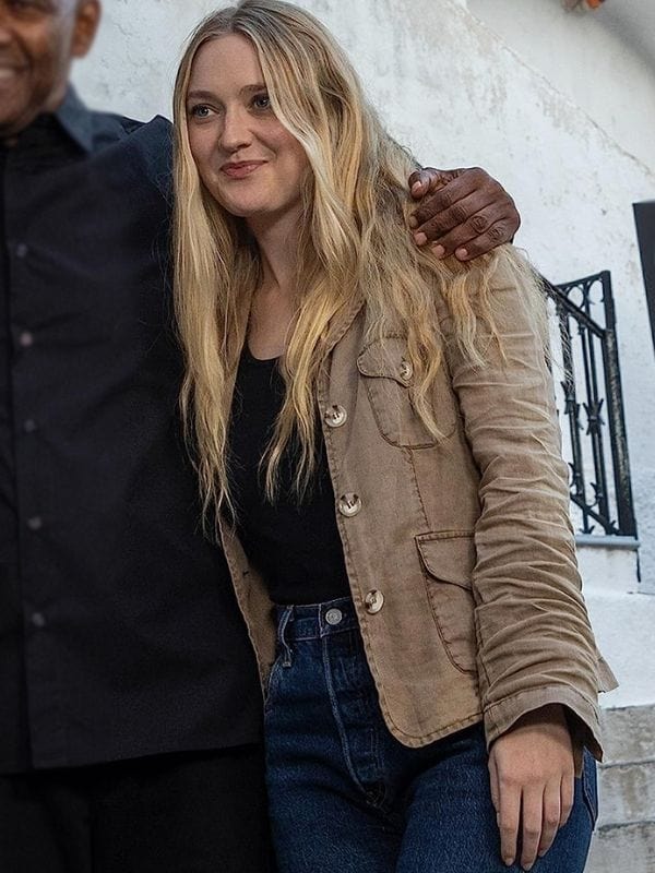 The Equalizer Dakota Fanning Brown Jacket Acteur The Equalizer Dakota Fanning Brown Jacket