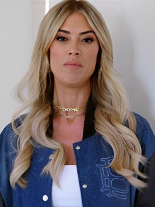 The Flip Off S01 Christina Hall Denim Varsity Jacket Patchwork