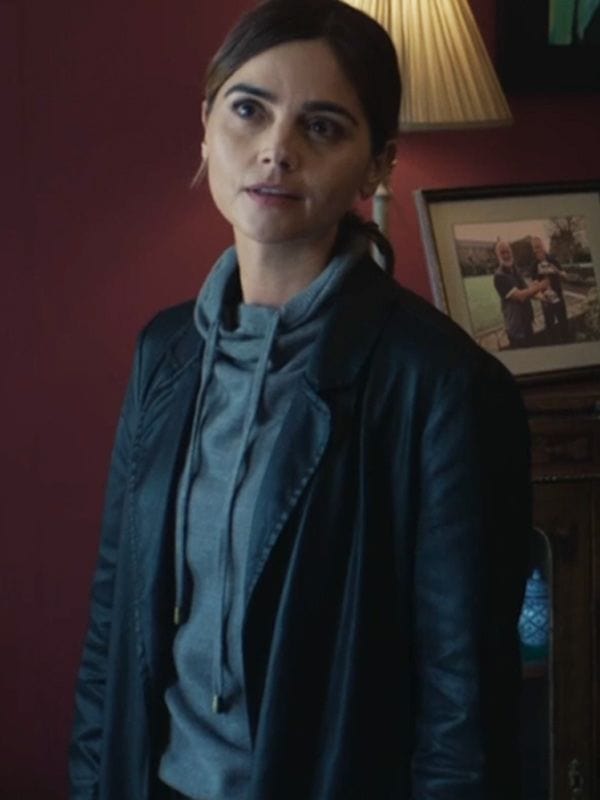 The Jetty S01 Jenna Coleman Black Leather Coat