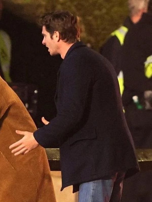 Tobias We Live in Time Andrew Garfield Blue Pea Coat