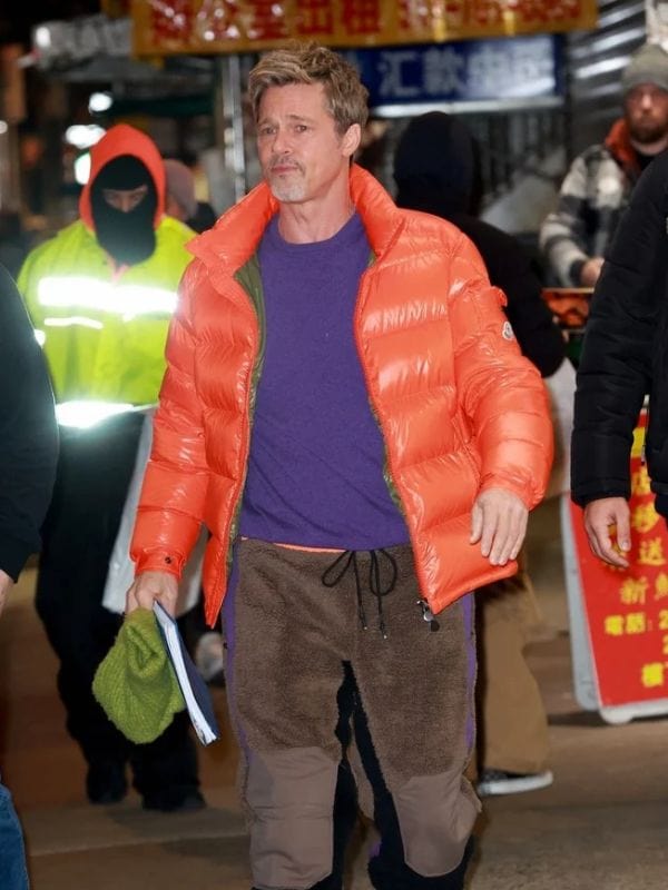 Wolfs 2024 Brad Pitt Orange Puffer Jacket
