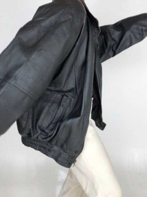 90's Oversized Black Bomber Retro Vintage Leather Jacket