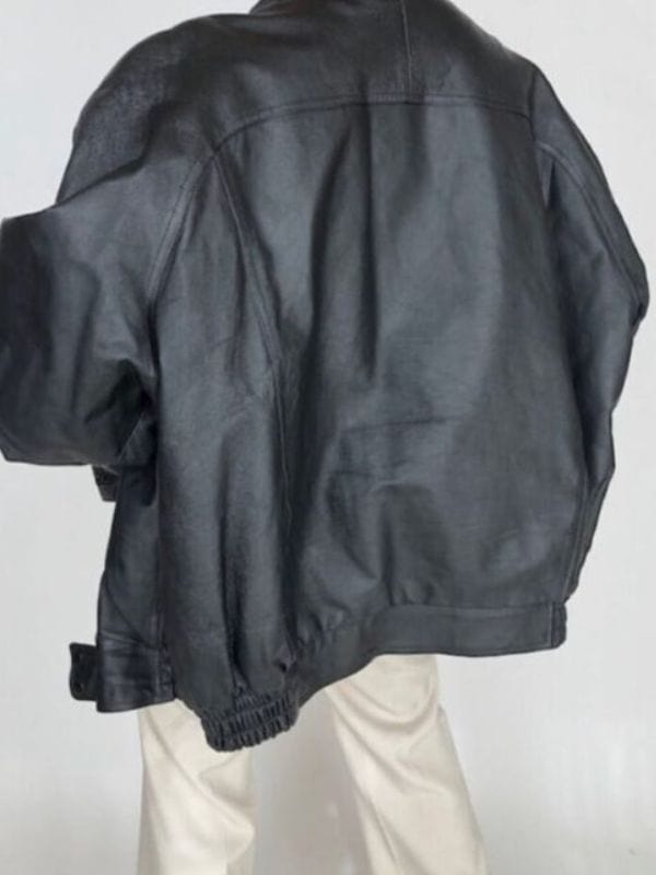 90's Oversized Black Bomber Retro Vintage Leather Jacket