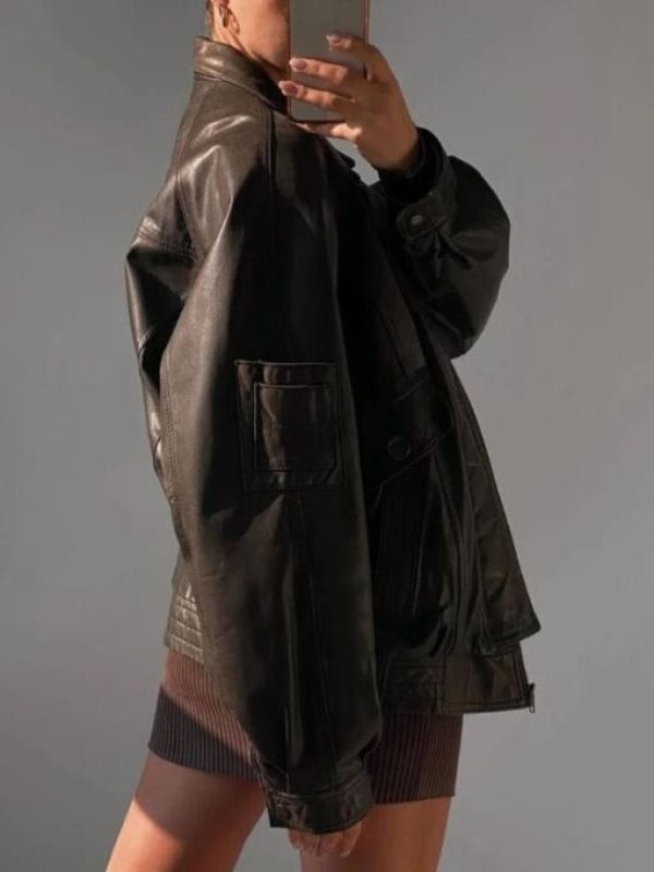 90's Oversized Brown Bomber Retro Vintage Leather Jacket
