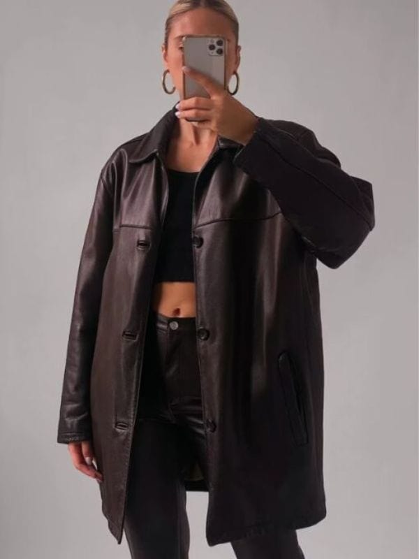 Women's 90's Oversized Brown Real Leather Coat