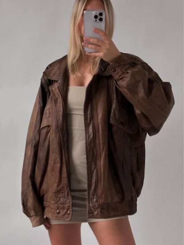 Women Retro Oversized Brown Jacket Women Retro Oversized Brown Jacket