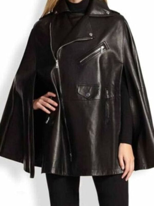 90's Oversized Women Black Biker Leather Jacket Split Sleeve