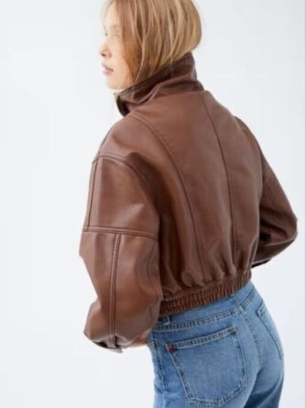 90's Oversized Women Brown Real Leather Bomber Jacket