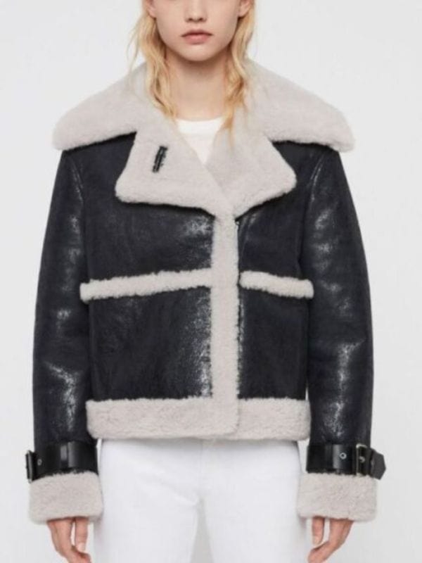 Arlo Asymmetric Black Shearling Leather Jacket For Women’s