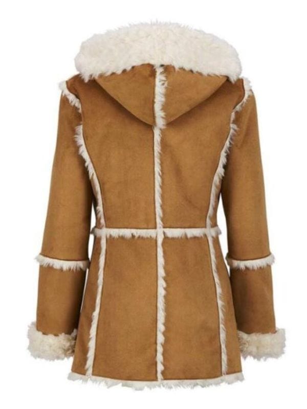 Women’s Brown Suede Leather Fur Overcoat Women's Brown Suede Leather Fur Overcoat With Hood