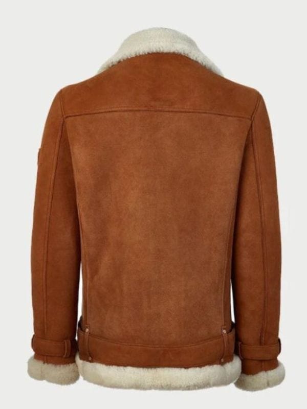 Women's Tan Leather Aviator Jacket With Belted Cuffs