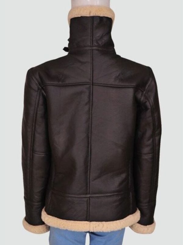 Women Aviator Bomber Leather Brown Jacket