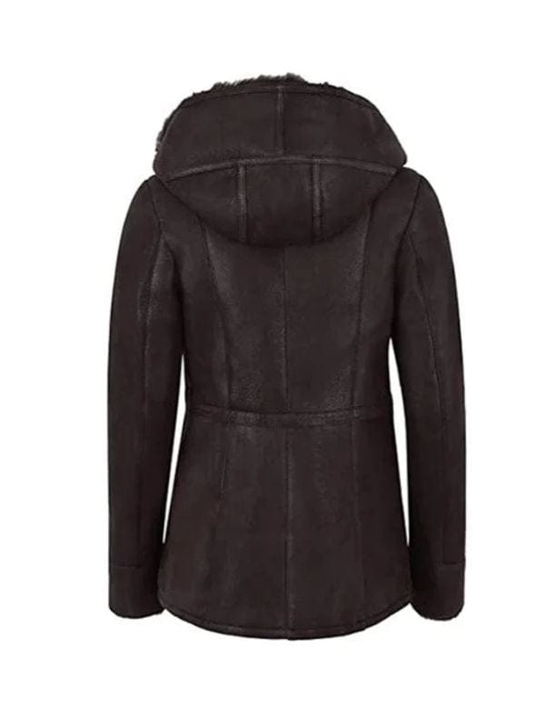 Womens Hooded Fur Shearling Long Jacket