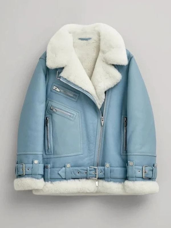 Womens Light Blue B3 RAF Aviator Shearling Leather Jacket