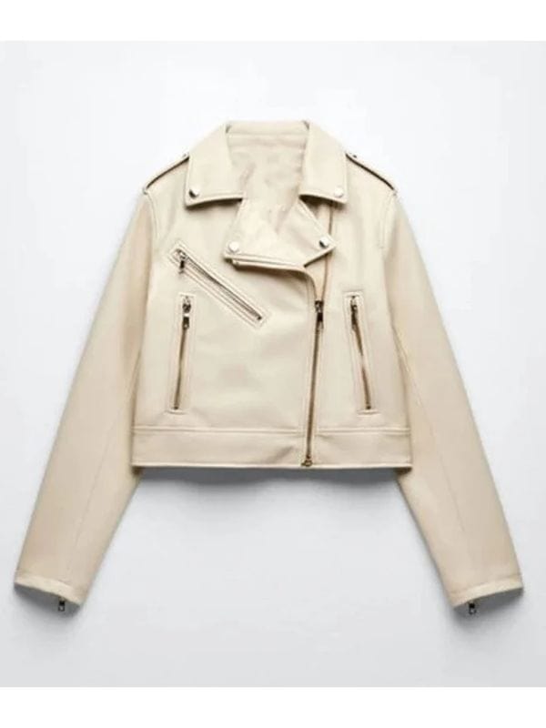 Womens Off White Sheepskin Motorcycle Leather Jacket Womens Off White Sheepskin Motorcycle Leather Jacket