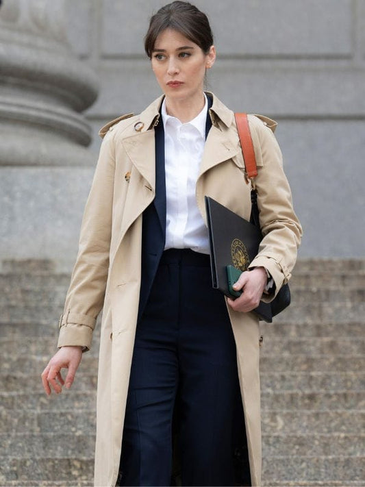 Zero Day 2025 Lizzy Caplan Beige Coat