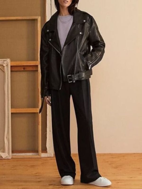 Women's 90's Oversized Black Motorcycle Biker Leather Jacket