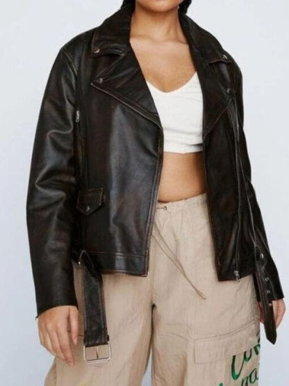 90's Plus Oversized Brown Distressed Leather Ruboff Jacket