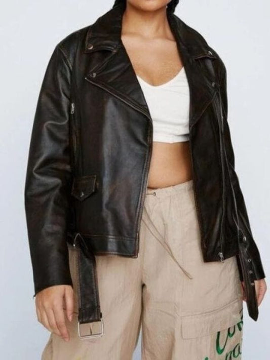 90's Plus Oversized Brown Distressed Leather Ruboff Jacket