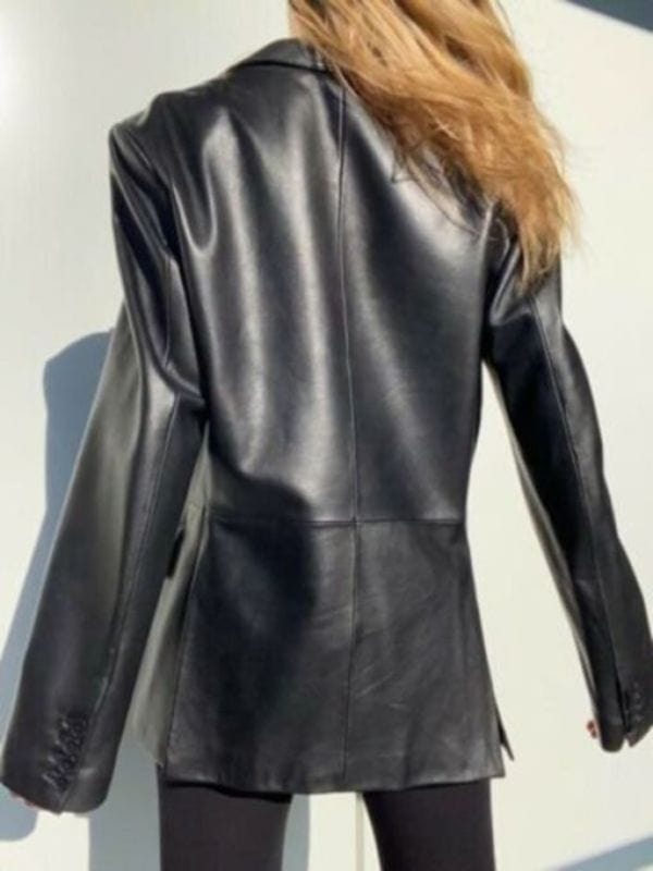 90s Black Oversized Leather Jacket Leather Blazer Womens