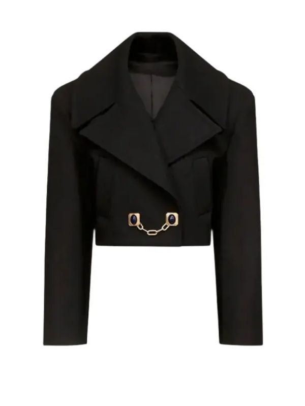 AREA Gemstone Button Cropped Peacoat