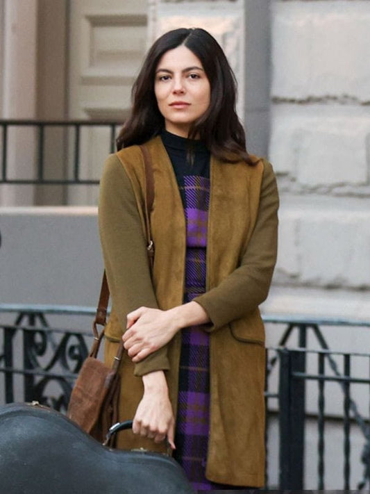 A Complete Unknown Monica Barbaro Brown Suede Coat