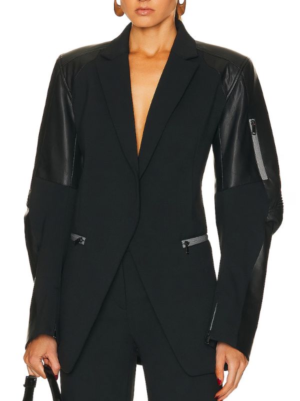 Blazer with leather sleeves hotsell