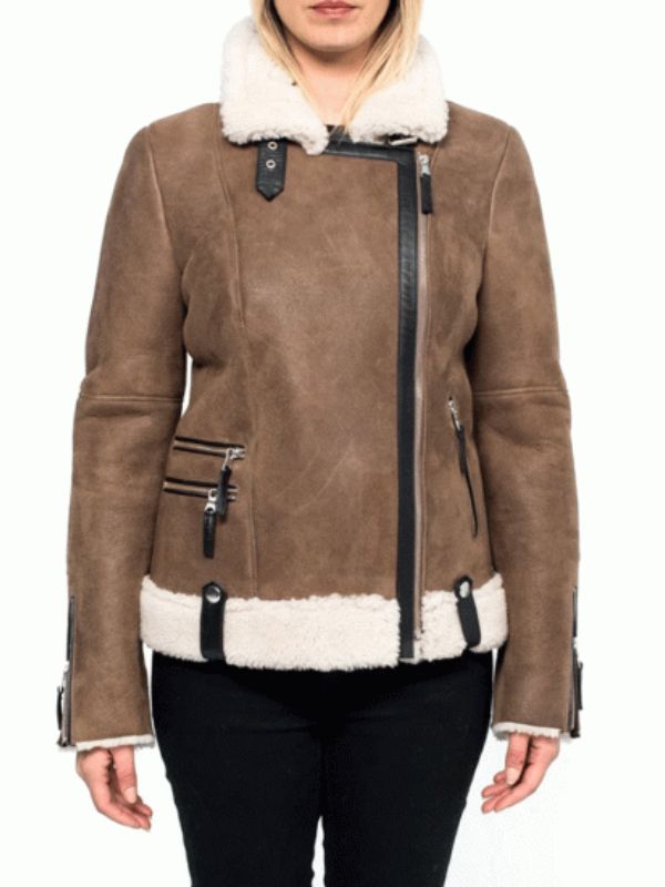 Alexandra Breckenridge Shearling Suede Leather Jacket