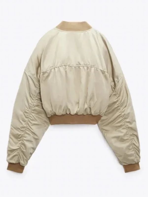 All American Homecoming S03 Beige Cropped Bomber Jacket