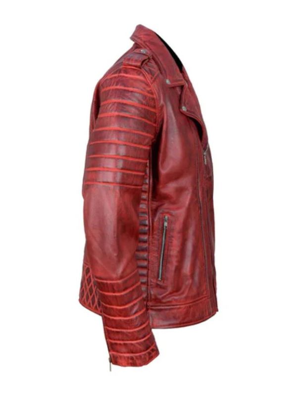 Antique Red Quilted Biker Jacket