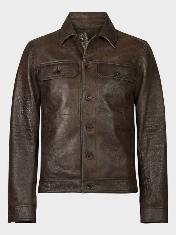 Ben Glenroy Brown Leather Trucker Jacket