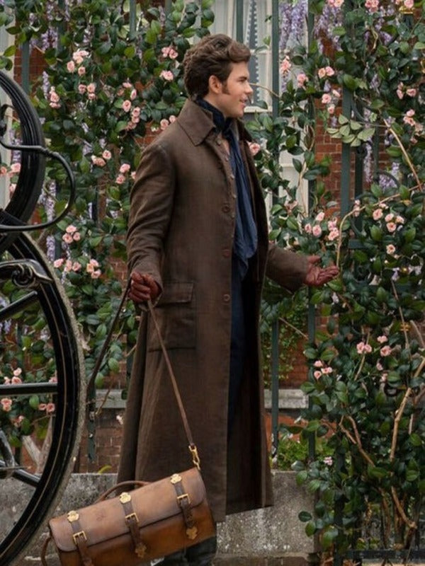 Bridgerton S03 Luke Newton Brown Trench Coat